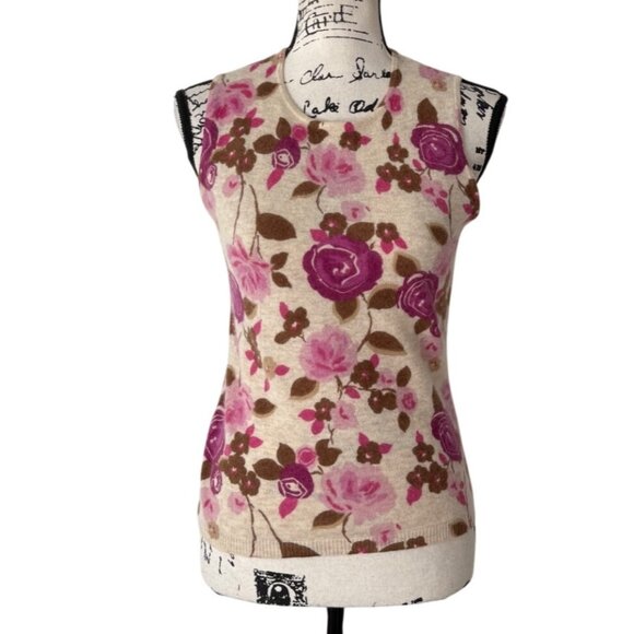 LOFT Sweaters - Ann Taylor Loft Floral Lambswool & Angora Sleeveless Sweater Beige Pink Size S